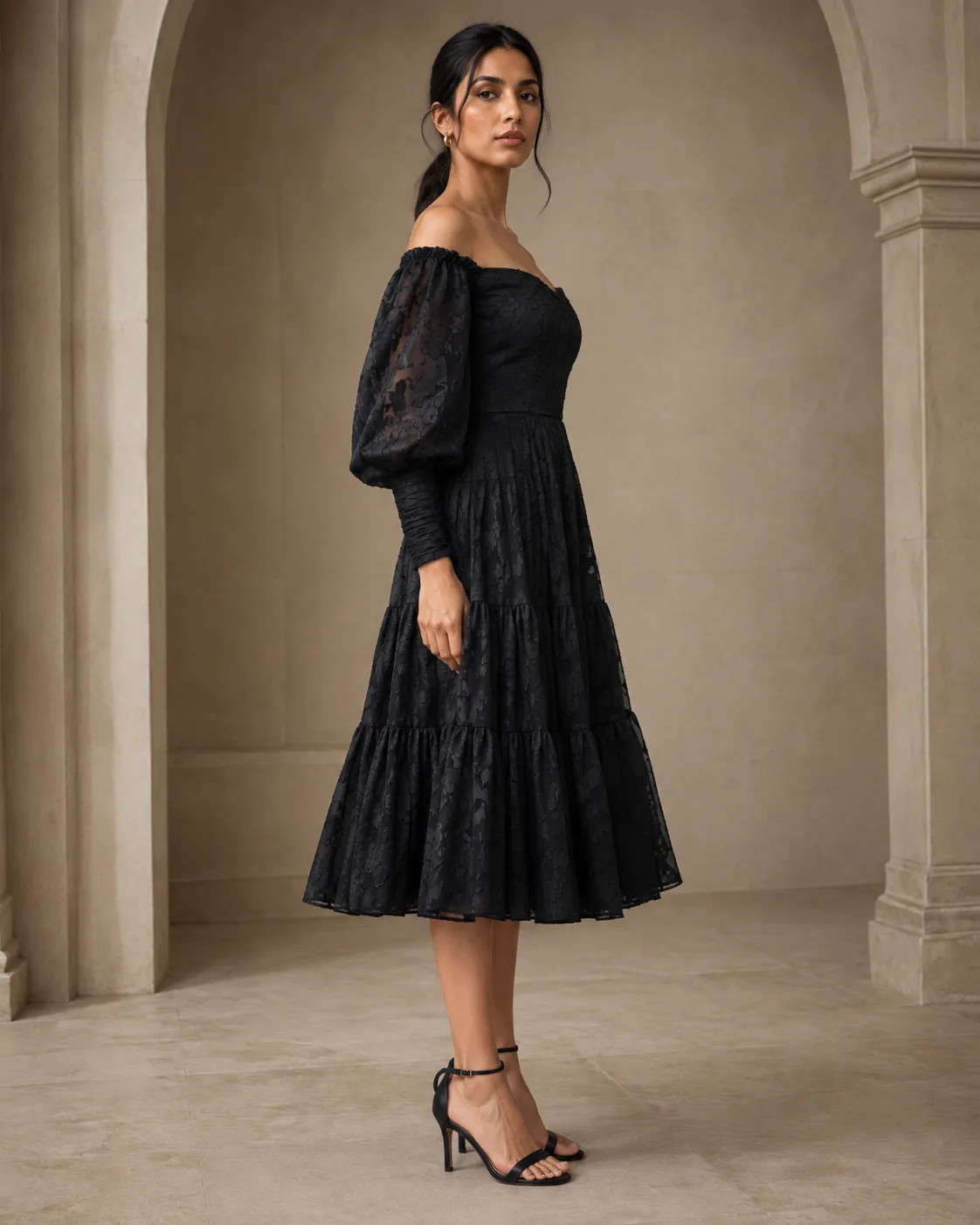Iris Black Braso Off-Shoulder Midi Dress — view 8