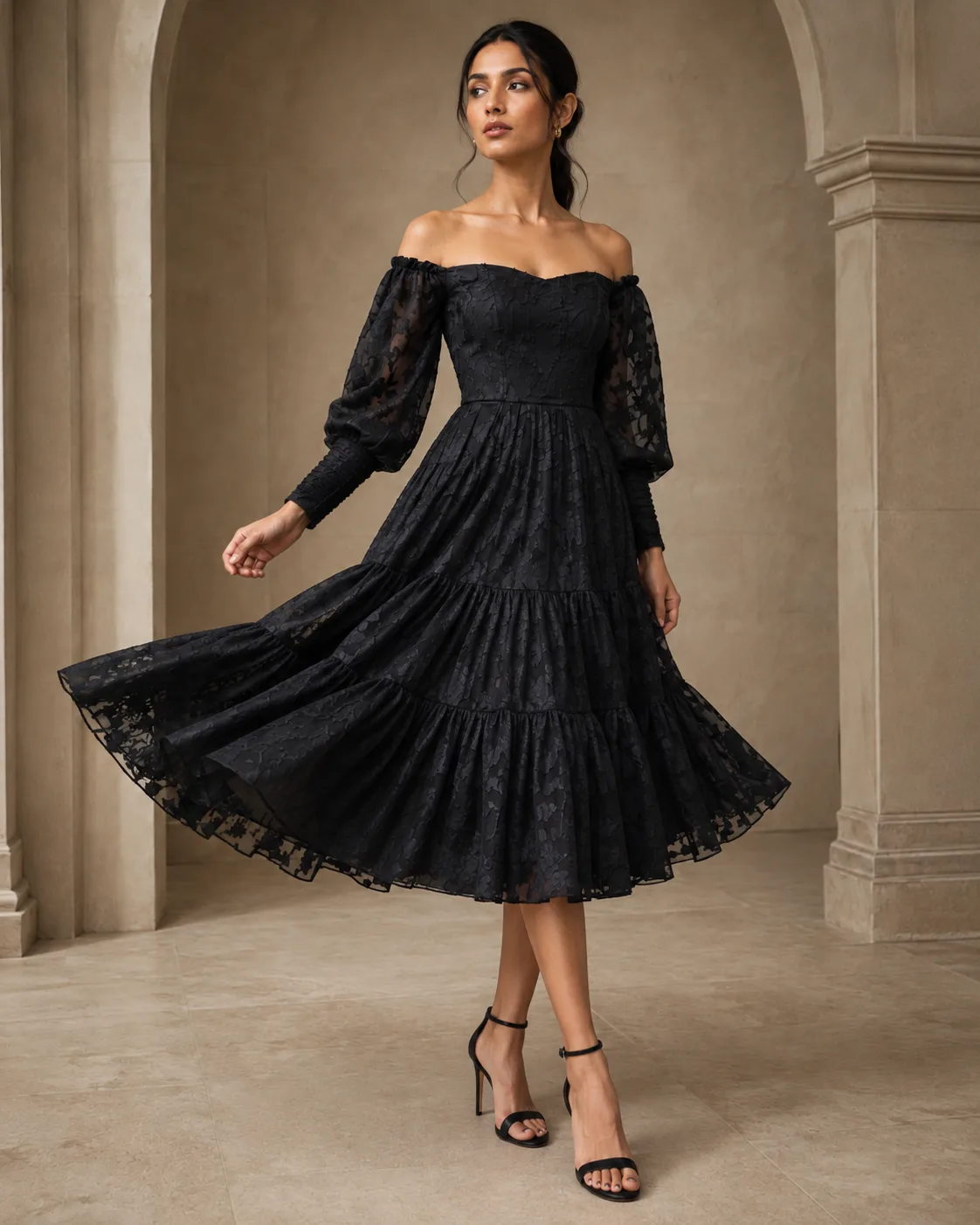 Iris Black Braso Off-Shoulder Midi Dress — view 3
