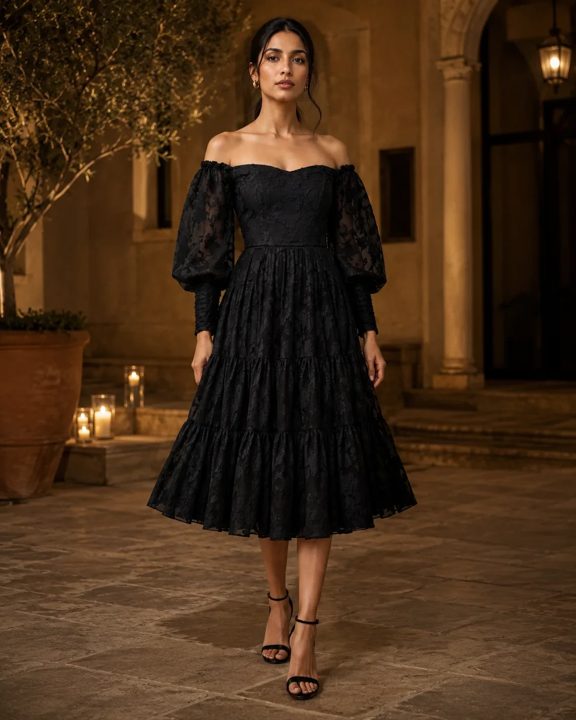 Iris Black Braso Off-Shoulder Midi Dress — view 2