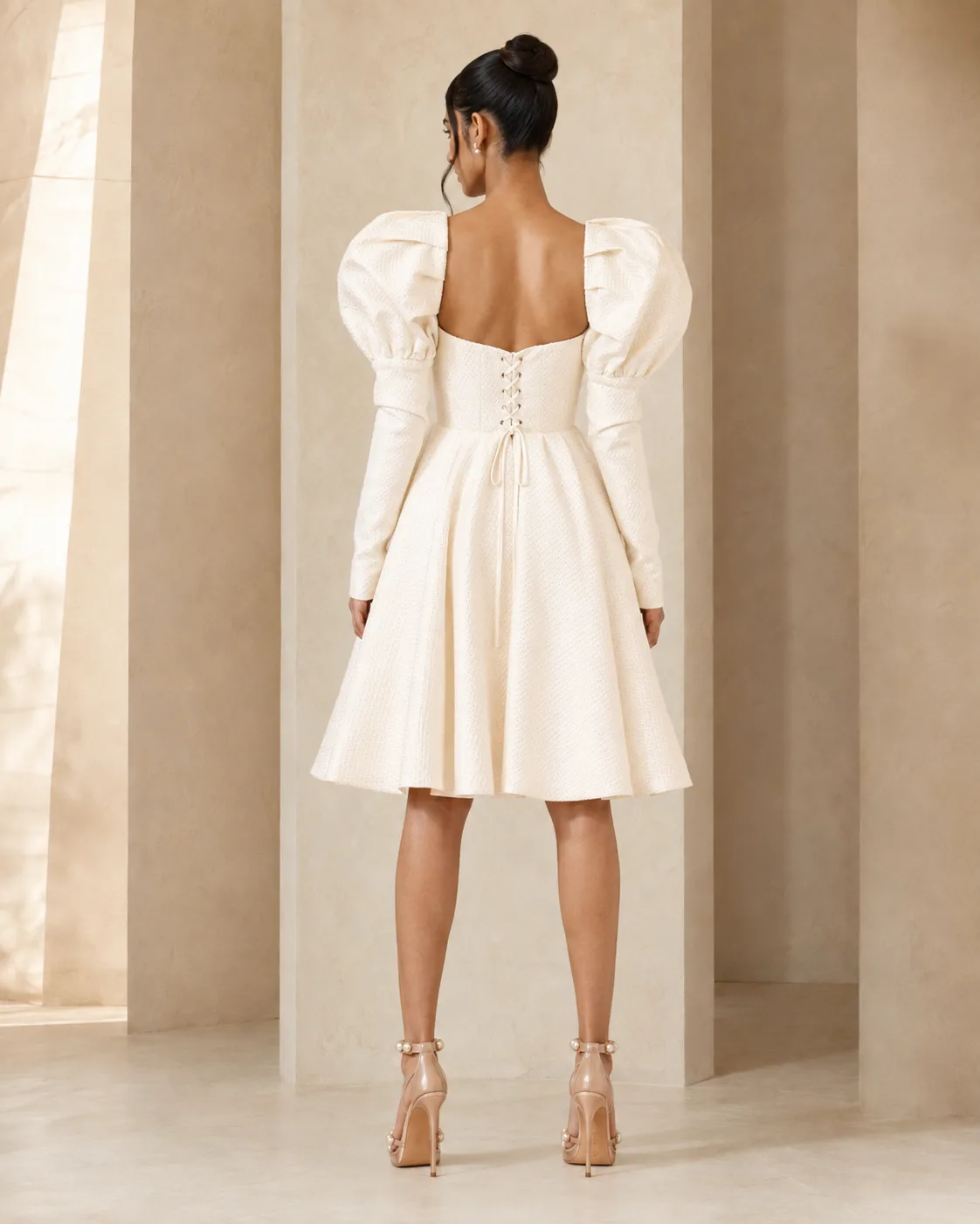 Vellum Sculpted Off-White Brocade Midi Dress — view 8