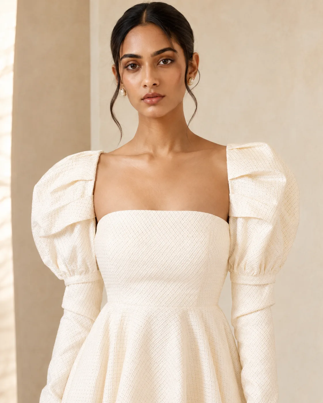 Vellum Sculpted Off-White Brocade Midi Dress — view 4
