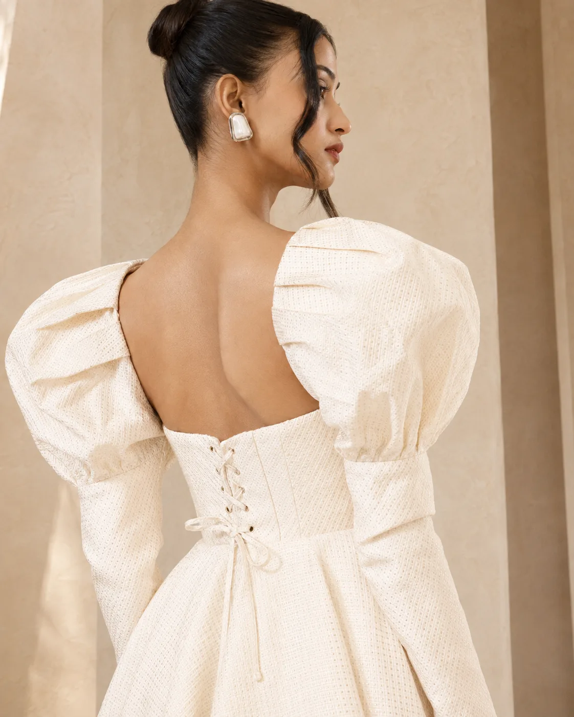 Vellum Sculpted Off-White Brocade Midi Dress — view 5