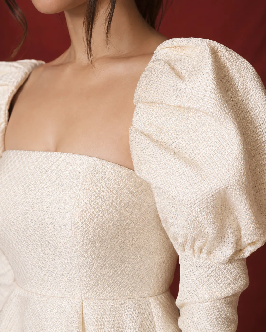 Vellum Sculpted Off-White Brocade Midi Dress — view 6