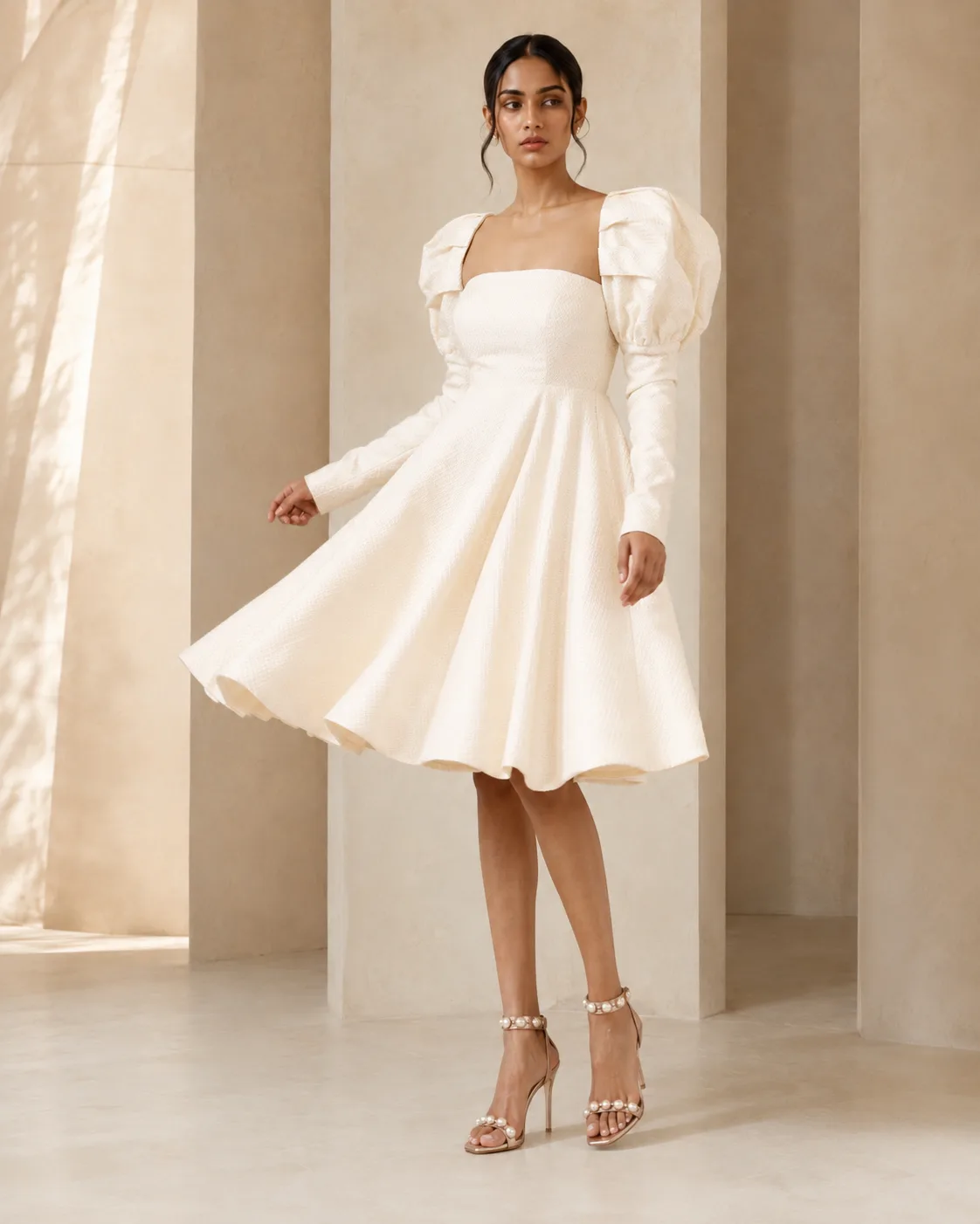 Vellum Sculpted Off-White Brocade Midi Dress — view 3