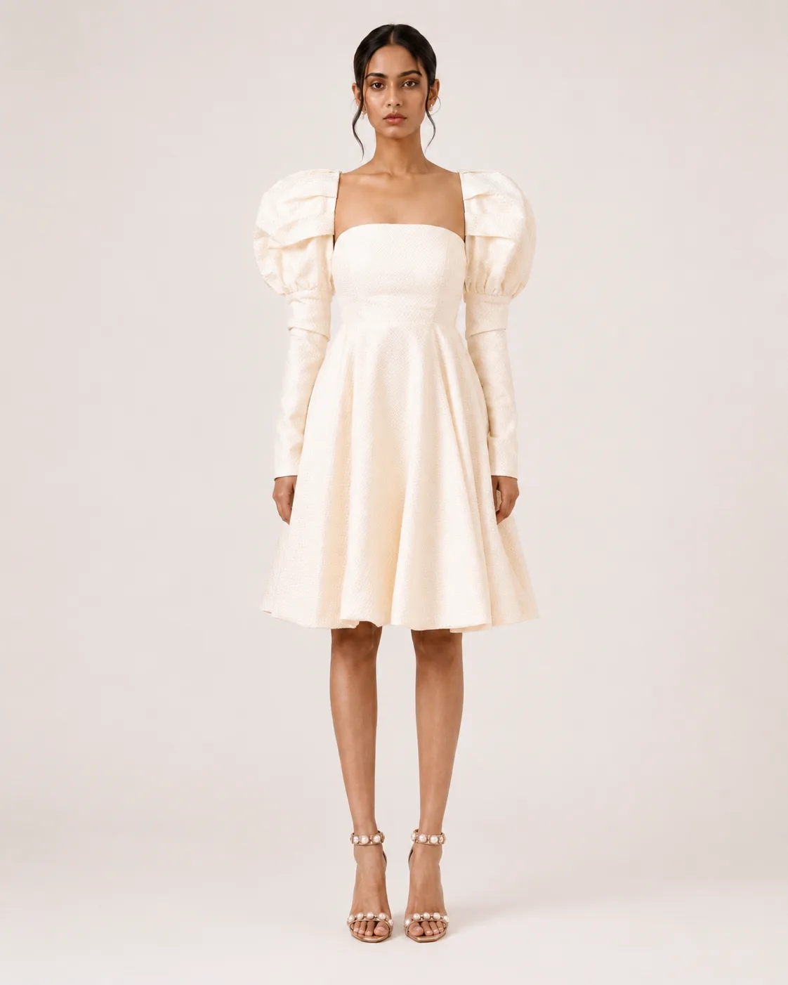 Vellum Sculpted Off-White Brocade Midi Dress