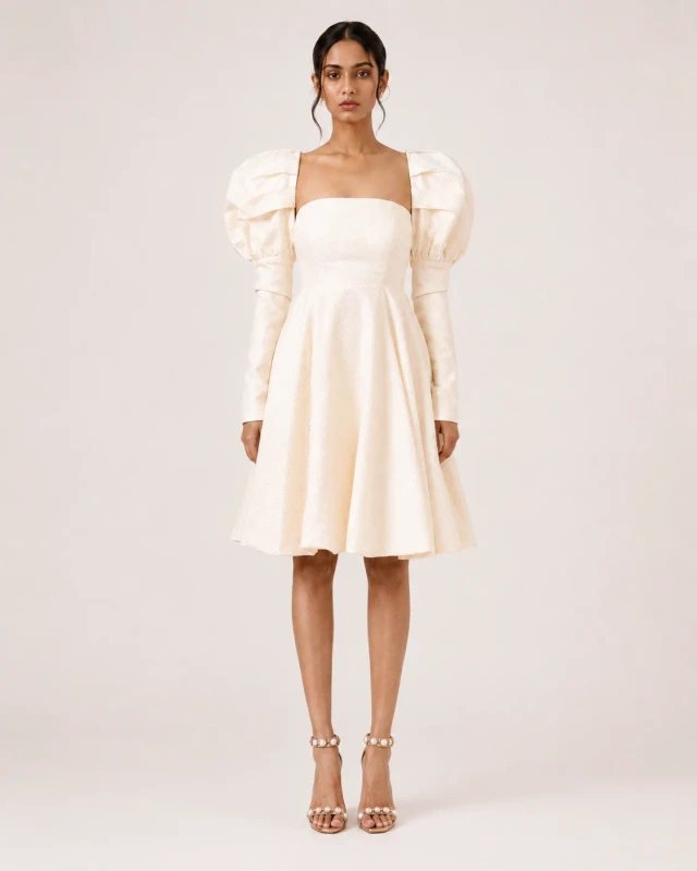 Vellum Sculpted Off-White Brocade Midi Dress