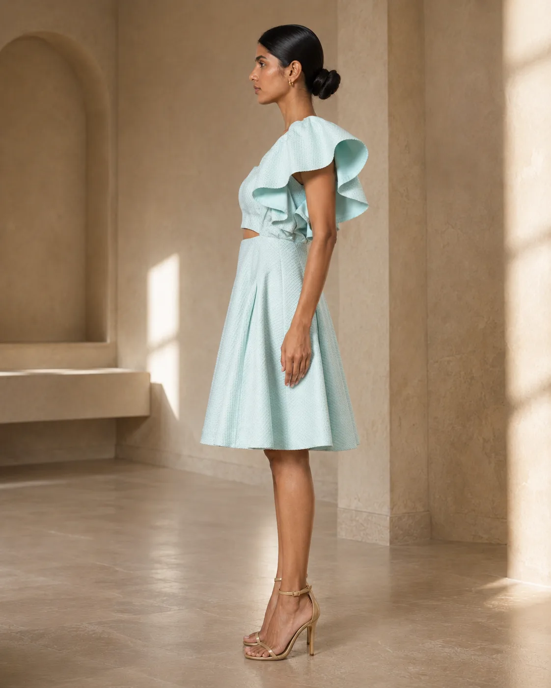 Aria Sculpted Ruffle Brocade Dress — view 7