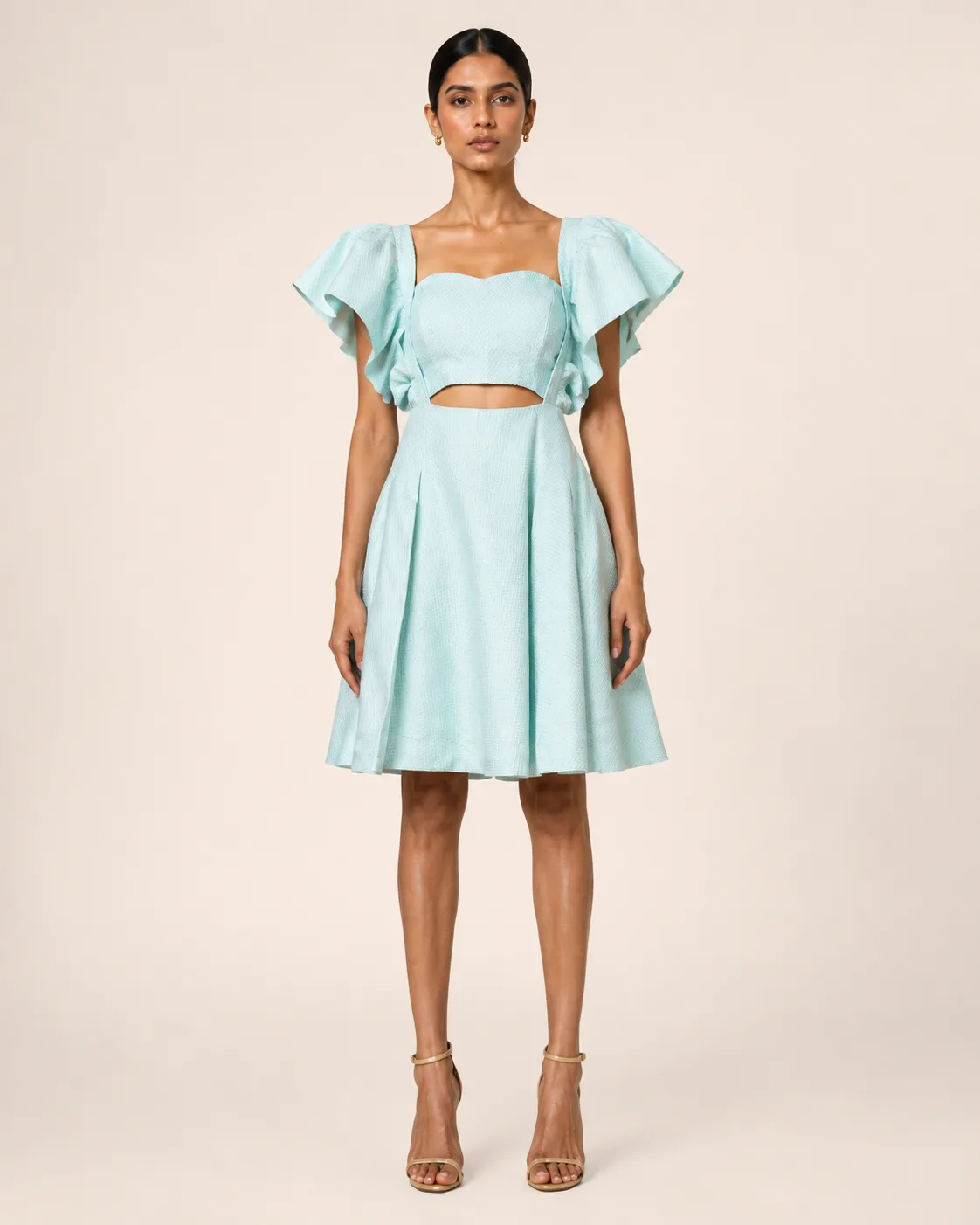 Aria Sculpted Ruffle Brocade Dress