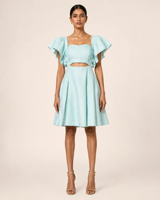 Aria Sculpted Ruffle Brocade Dress