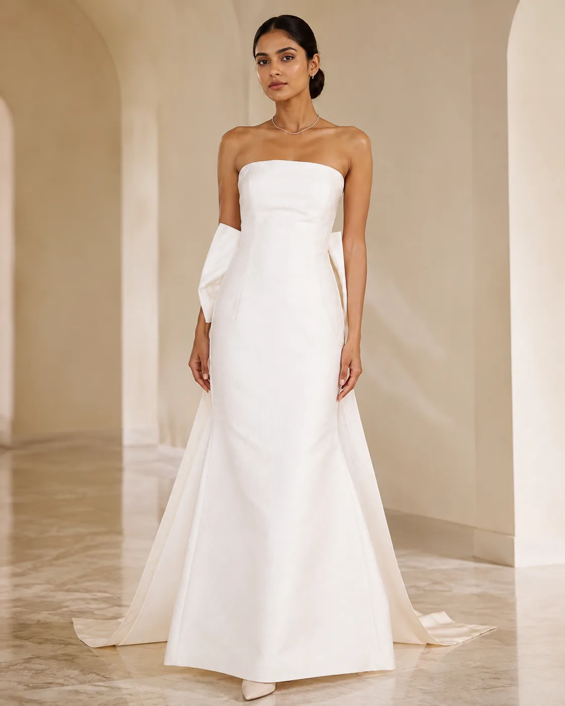 Amora Sculpted Brocade Gown with Detachable Grand Tail — view 3