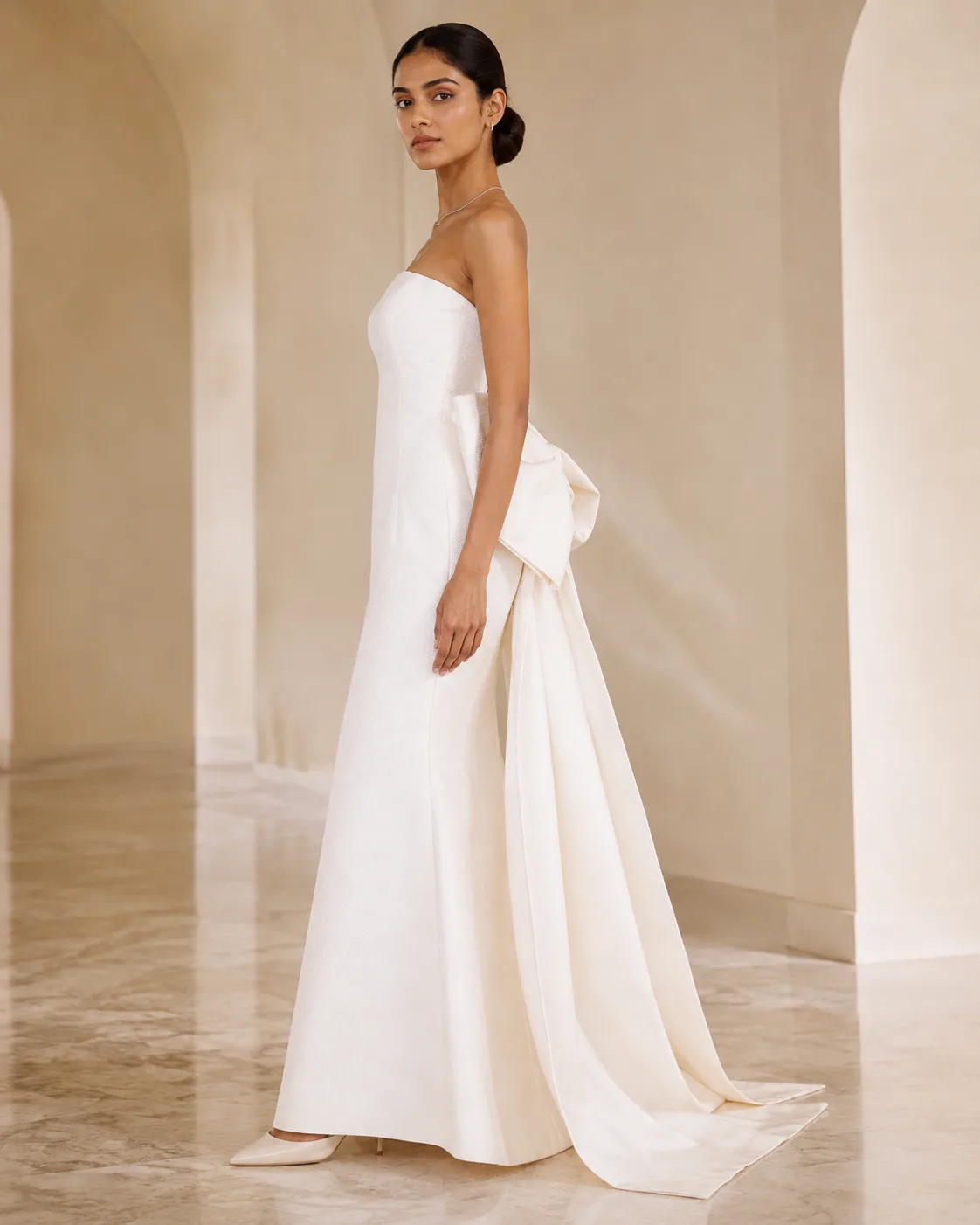 Amora Sculpted Brocade Gown with Detachable Grand Tail — view 5