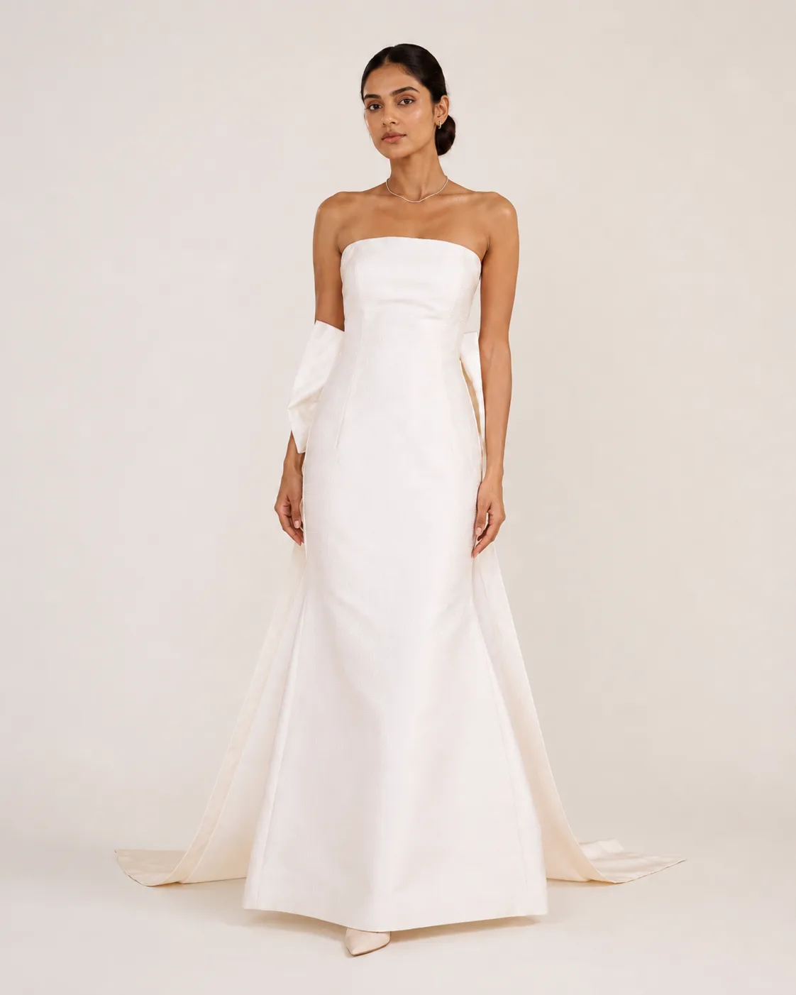 Amora Sculpted Brocade Gown with Detachable Grand Tail