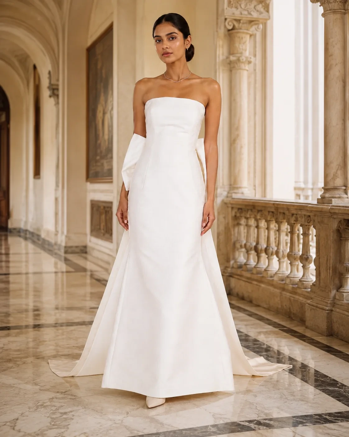Amora Sculpted Brocade Gown with Detachable Grand Tail — view 2