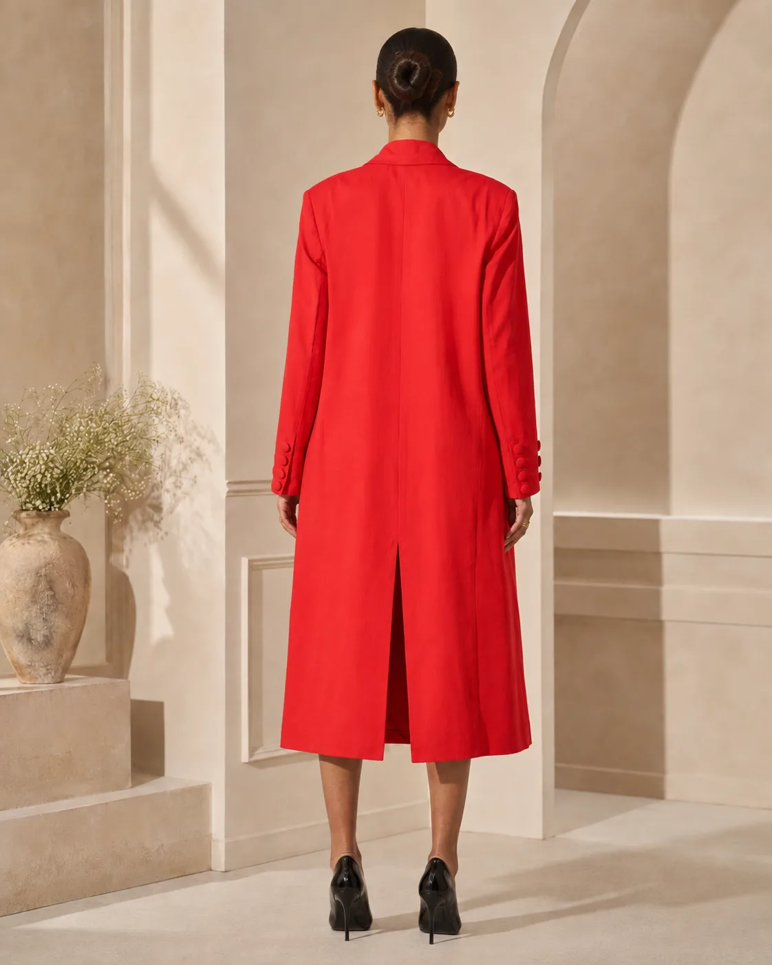 Buttoned Trio Red Tailored Three-Piece Set — view 4