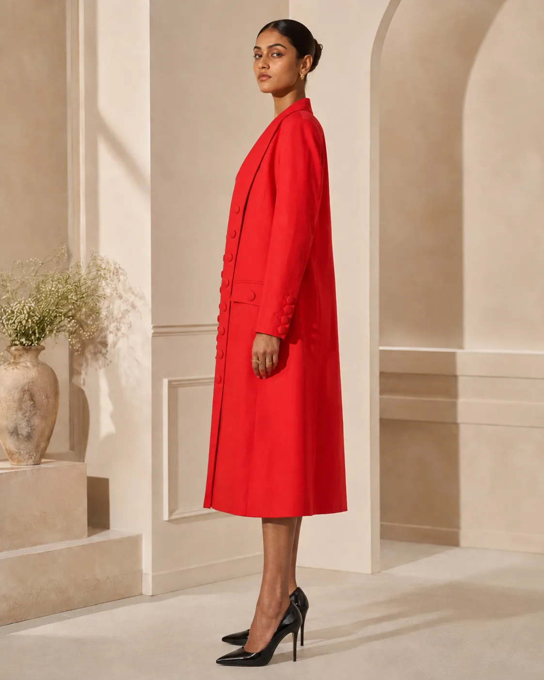 Buttoned Trio Red Tailored Three-Piece Set — view 5