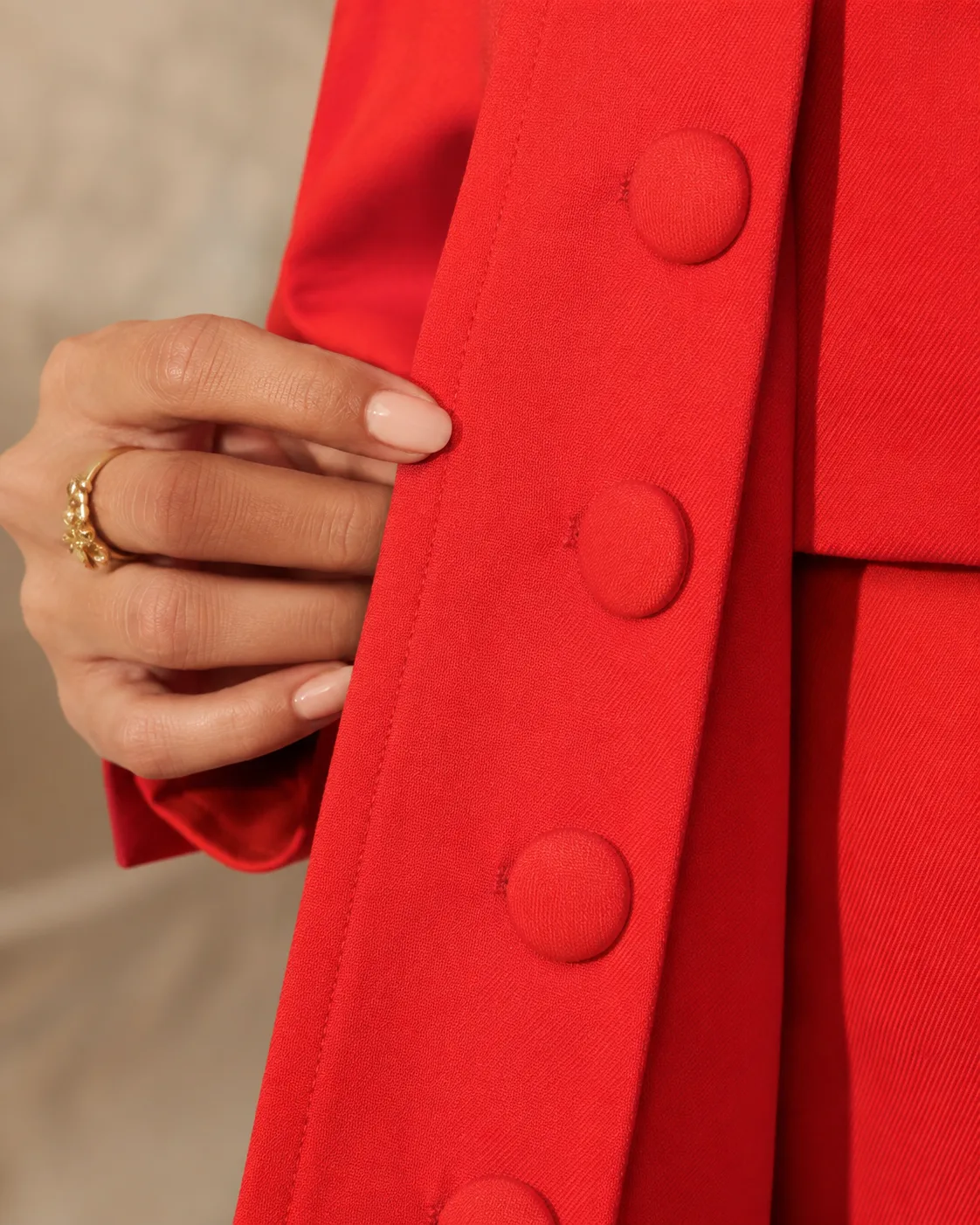 Buttoned Trio Red Tailored Three-Piece Set — view 7