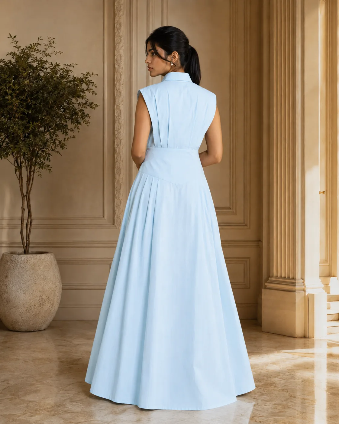 Molly Light Blue Pintuck Cotton Poplin Maxi Dress — view 7
