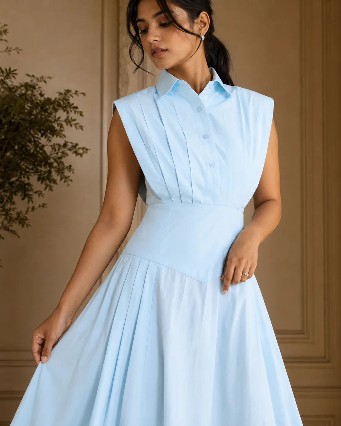 Molly Light Blue Pintuck Cotton Poplin Maxi Dress — view 4
