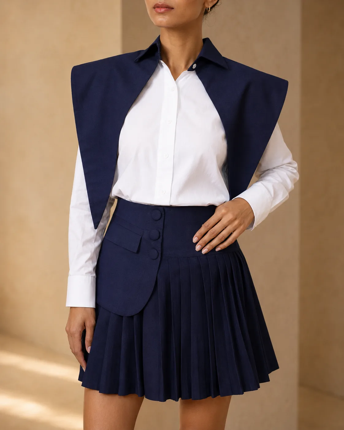 Nina Sculpted Navy Pleated Co-ord Set — view 4