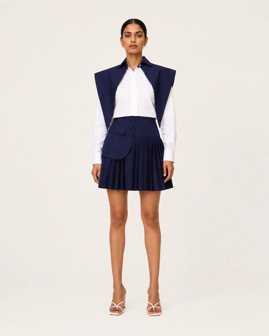 Nina Sculpted Navy Pleated Co-ord Set